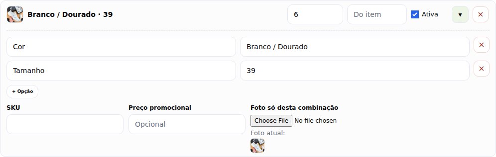 Linha de uma combinação aberta com SKU, preço promocional e foto própria
