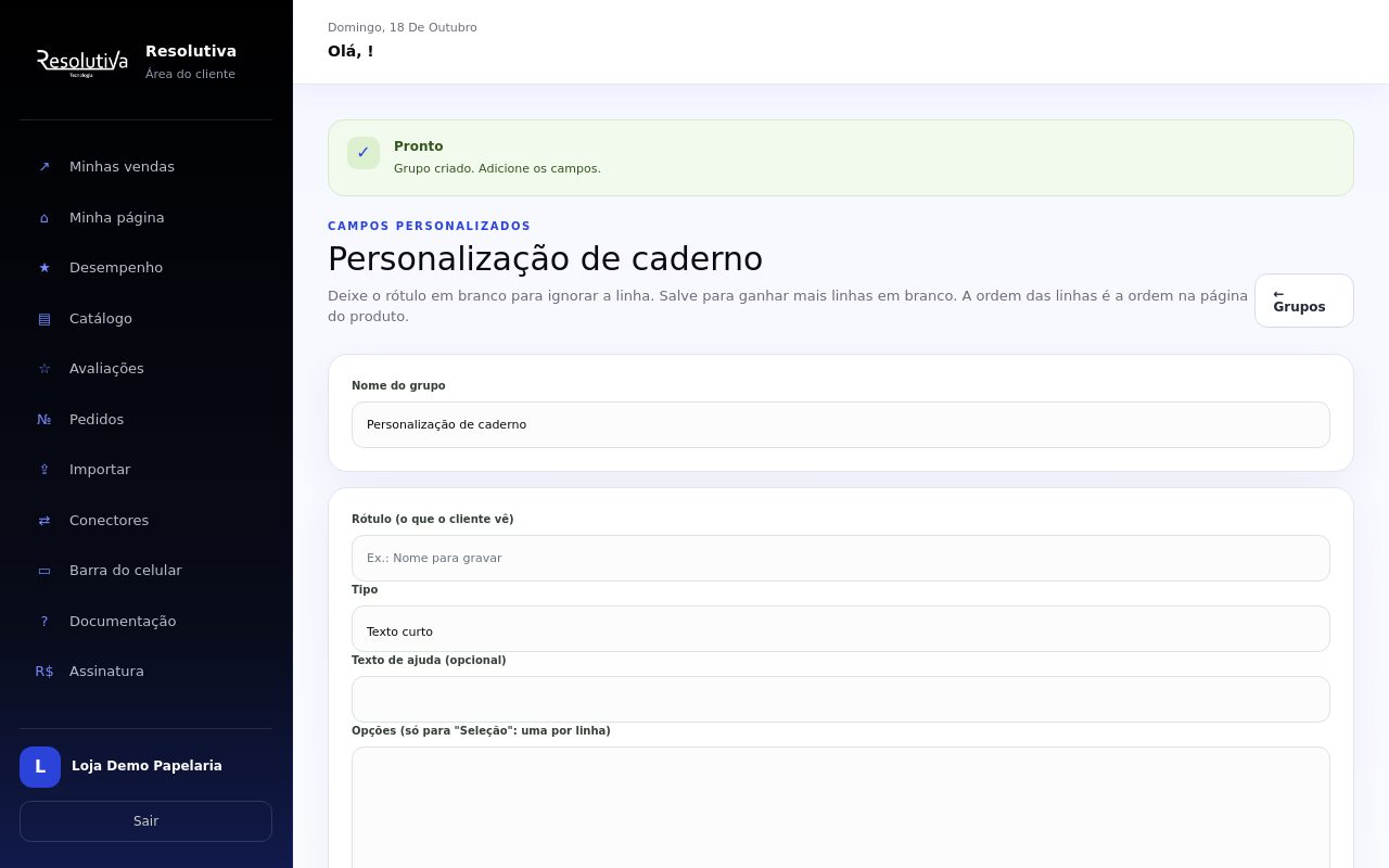 Formulário Novo grupo com o campo Nome do grupo preenchido e o botão Criar grupo