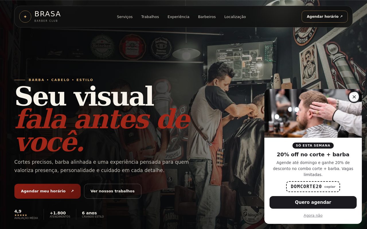Pop-up no modelo Cartão no canto, no canto inferior direito da página