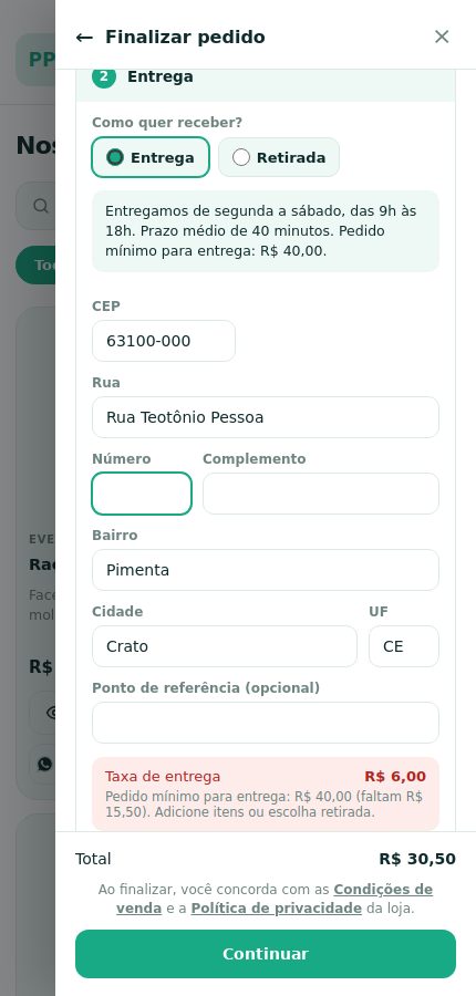 Aviso de pedido mínimo para entrega informando quanto falta
